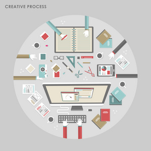 在平面设计的创作过程的顶视图