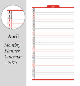 4 月，月度计划日历