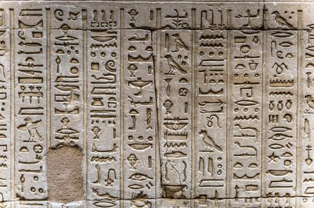 埃及象形文字埃及的荷鲁斯寺庙的墙上照片