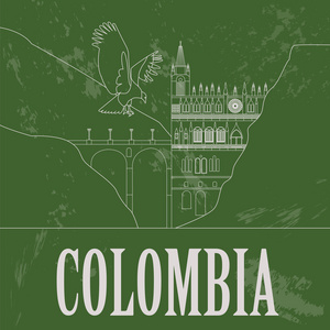 哥伦比亚的地标。复古风格的图像
