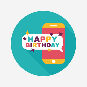 手机的生日消息平图标与长长的影子，eps10