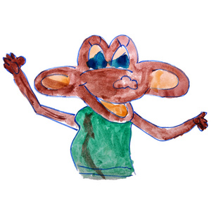 画卡通风格孤立主人家的水彩棕色的猴子