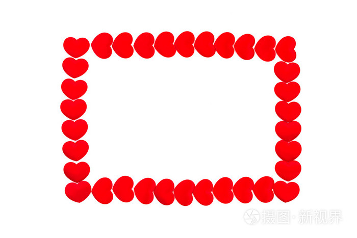 白色背景上的红色心形边框