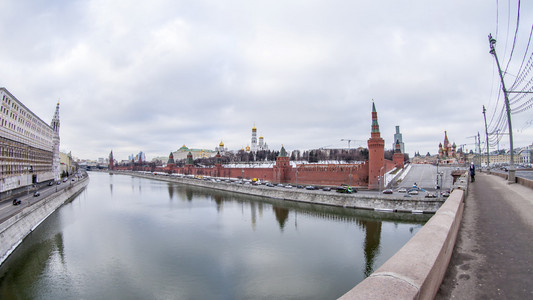 俄罗斯的莫斯科，在 2014 年 1 月 20 日。河堤莫斯科冬季的鱼眼视图