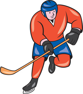 冰球运动员用棍子卡通