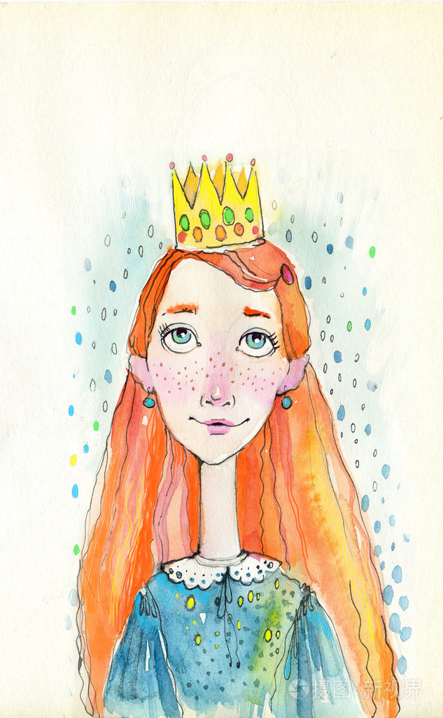 红发公主.水彩, 油墨