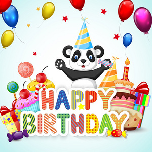 与快乐的卡通熊猫生日背景