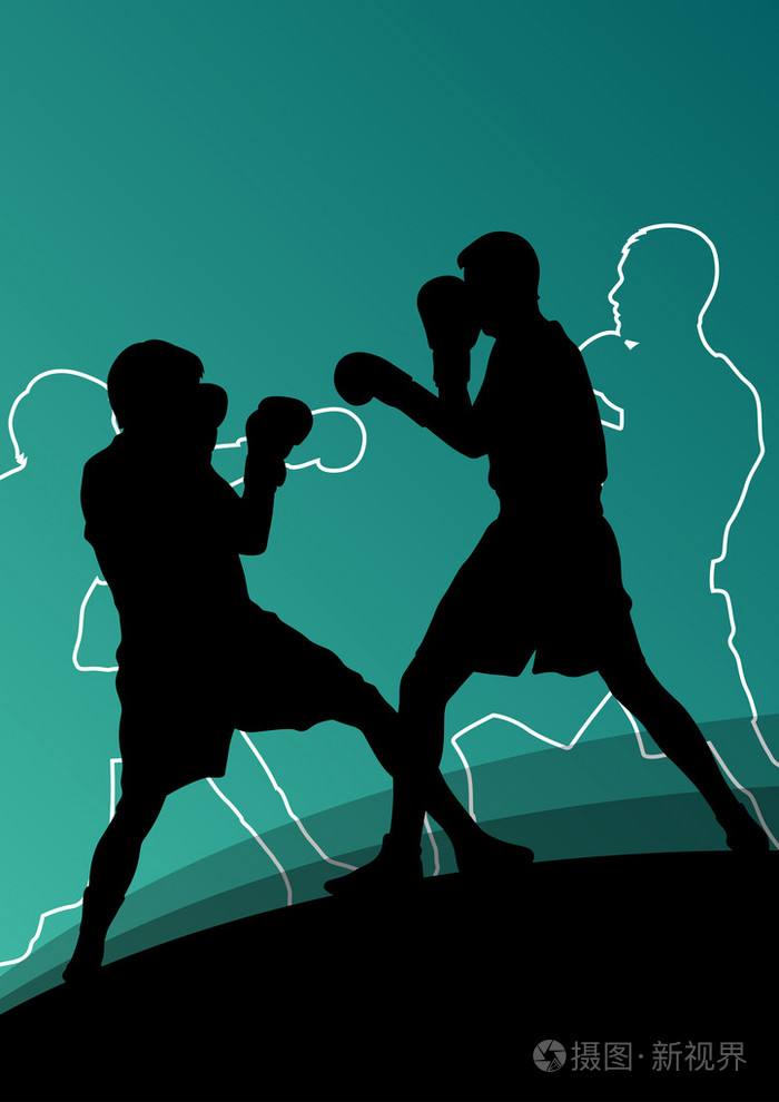 拳击活跃的年轻男子框运动剪影抽象背景
