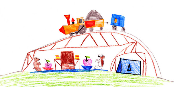 狗在草原上露营.儿童画照片