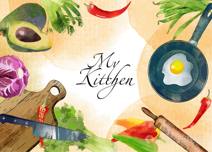 水彩厨房背景