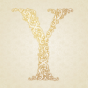 黄金字体类型字母 y,大写照片