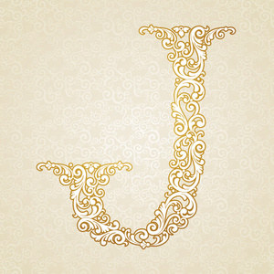 黄金字体类型字母 j,大写照片