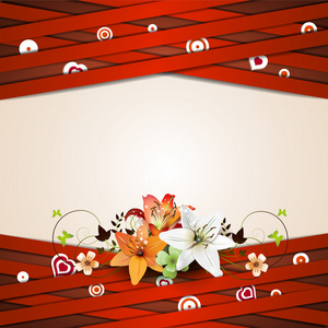 红色带与百合花背景