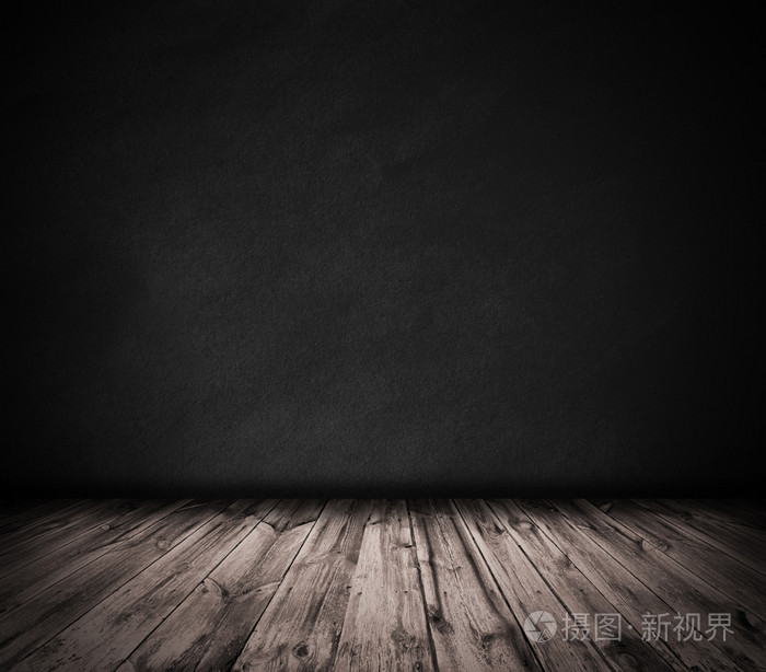 黑色的墙壁和木地板室内背景