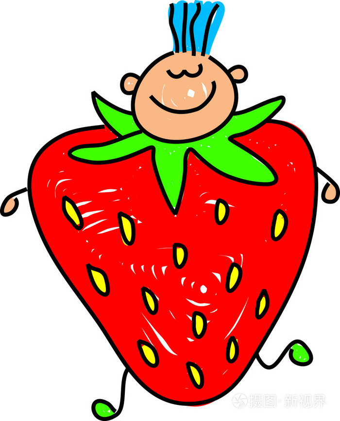 卡通红色快乐微笑新鲜草莓孩子