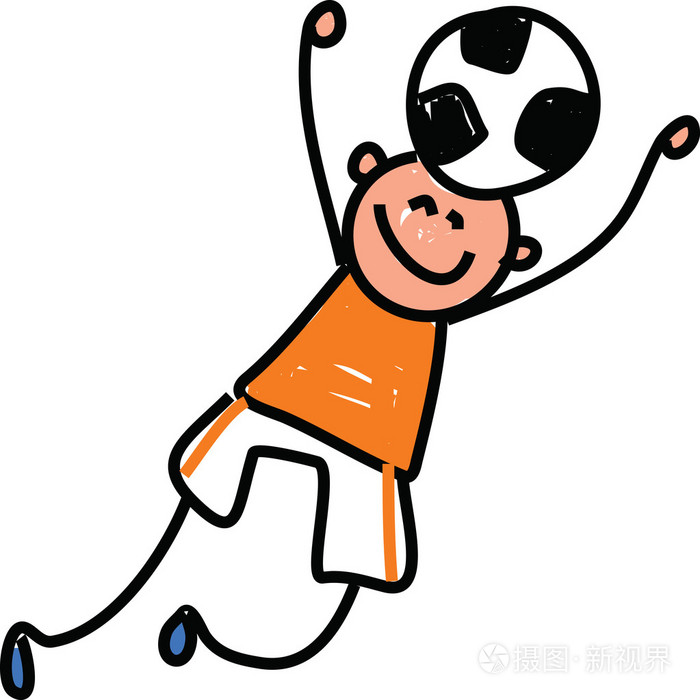 卡通男孩踢足球