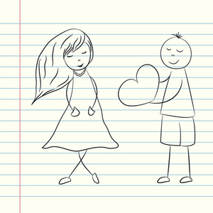 嘟嘟情人节插画与男孩和女孩。矢量哈哈