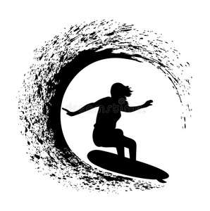 海浪冲浪海浪上冲浪者的剪影照片