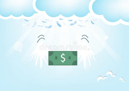 天空中的美元银行羽毛，蓝色的情人节背景