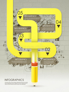 创意模板用铅笔绘制黄色流程图