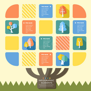 创造性的平面风格的信息图表与五颜六色的树木元素