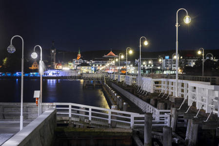 波兰莫罗码头和索波特市夜景