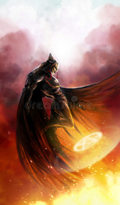 魔鬼恶魔影子概念翅膀天使恶魔恶魔的信贷孩子们坐大约世界地图和红发