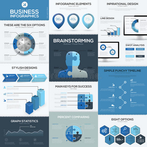 blue business infographics矢量元素和模板