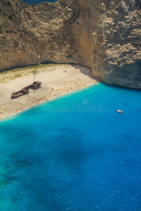 沉船海滩，纳瓦吉奥在zakynthos，希腊