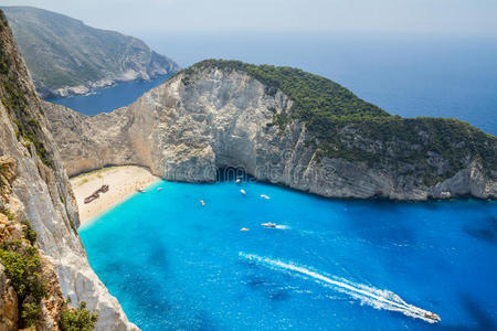 沉船海滩，纳瓦吉奥在zakynthos，希腊