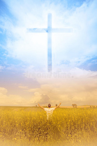 天堂出现在十字架上照片