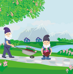 两个小矮人园丁照片