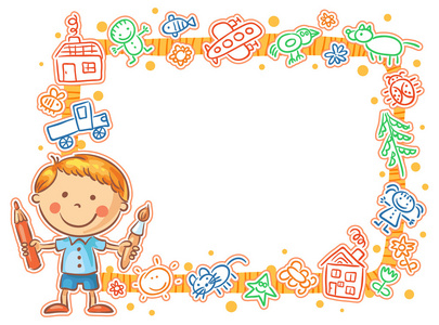 孩子的图纸框架与小画家照片