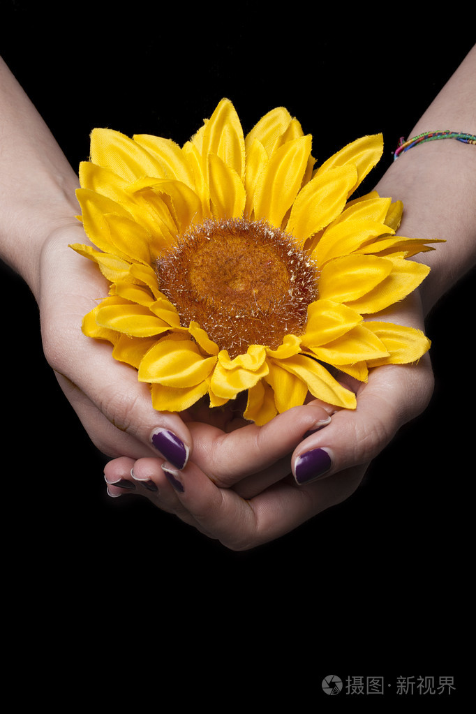 女性手里拿着向日葵