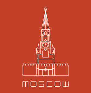 简单简笔画钟楼简单的线条莫斯科克里姆林宫钟楼图标-白色矢量图照片