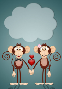 一对夫妇的两只猴子在爱中