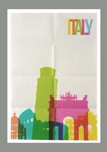 旅行意大利地标天际线老式的海报