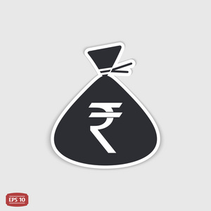印度卢比货币符号.钱袋子图标.平面设计风格照片