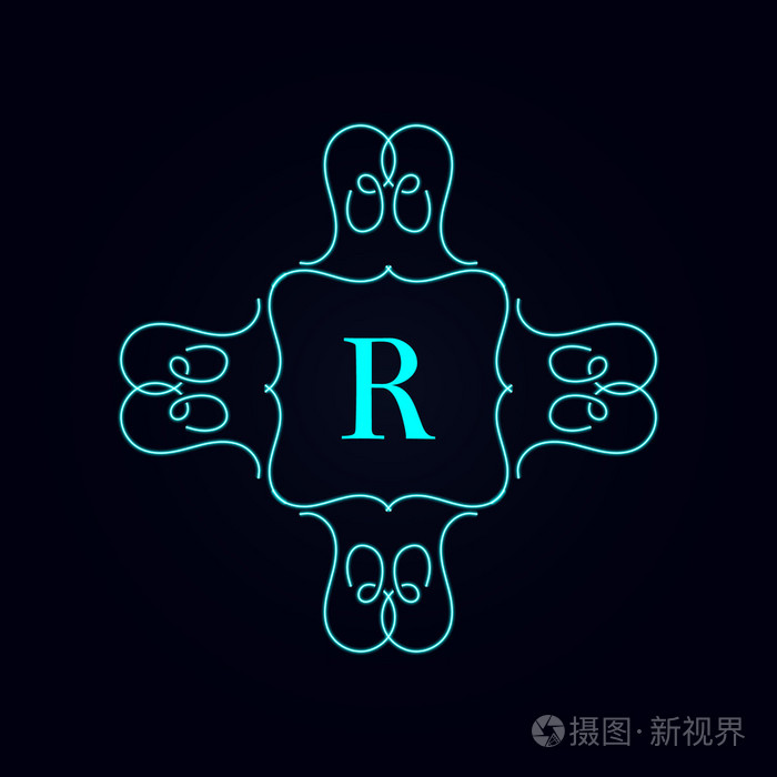 书法会标的花艺设计复古图案标志字母r