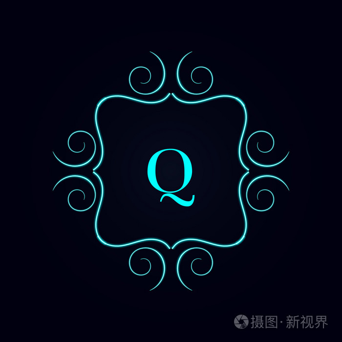 书法会标的花艺设计,复古图案标志字母 q