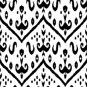黑色和白色 ikat 中东传统真丝织物无缝模式, 矢量照片