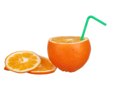 橙色水果一半和两个网段或 cantles 隔离上白色背景抠图