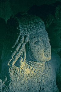雕塑在奥兰加巴德洞穴 3，奥兰加巴德，印度马哈拉施特拉