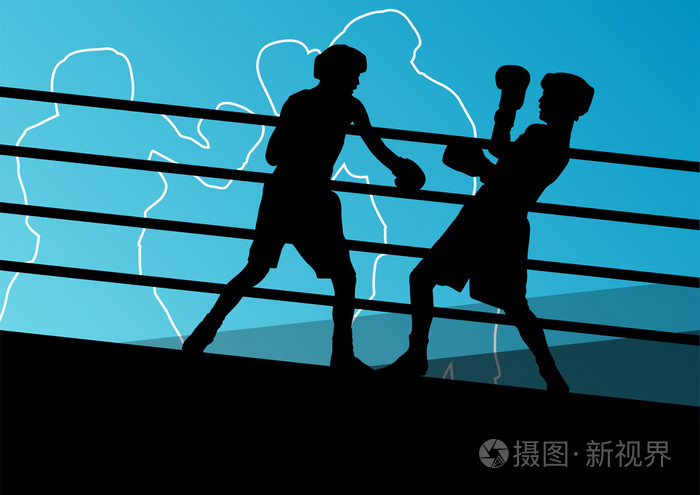 拳击活跃的年轻男子框运动剪影抽象背景
