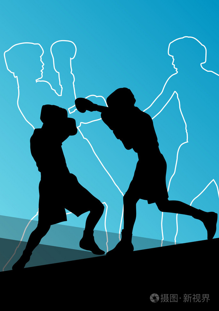 拳击活跃的年轻男子框运动剪影抽象背景