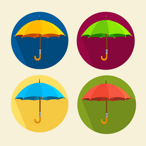 矢量五颜六色的雨伞套。平面设计