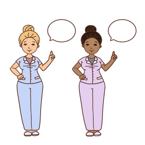 可爱的卡通护士展示和讲述.矢量图照片