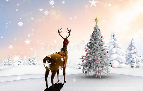 圣诞树和驯鹿的合成图像