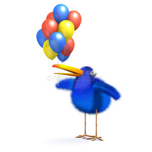 3d蓝鸟有很多彩色气球