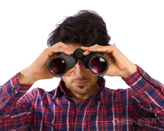 印度很酷的年轻人,用双筒望远镜